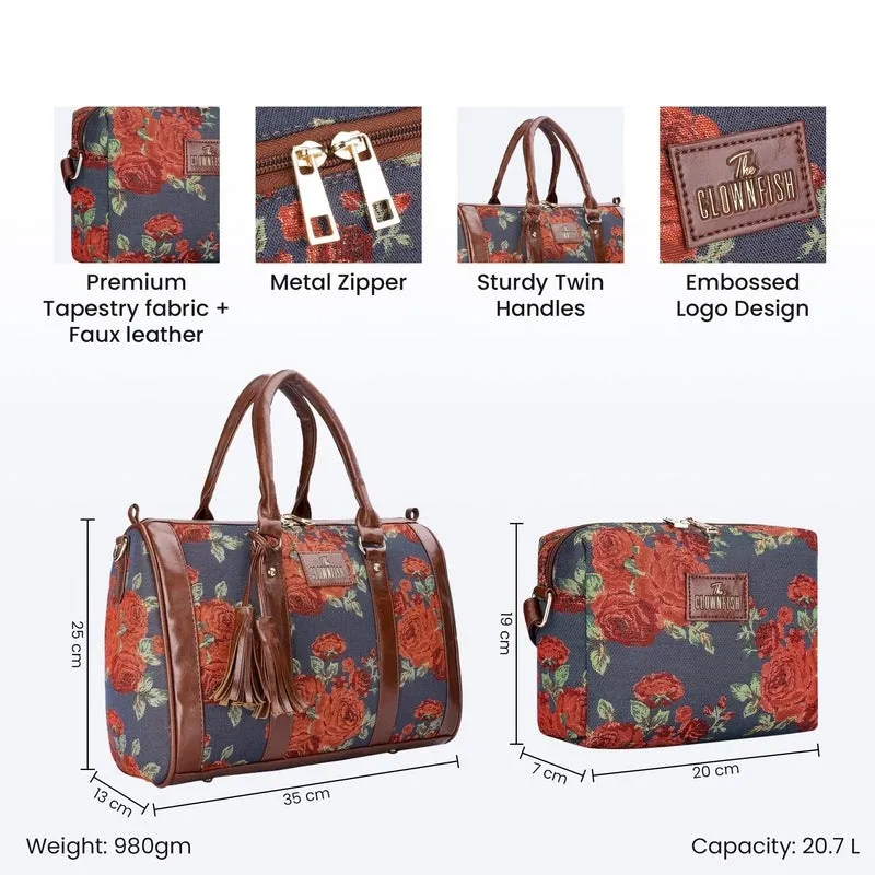 Combo: Adelina Sling Bag & Lorna Handbag | Floral Design | 20.7L | Navy Blue