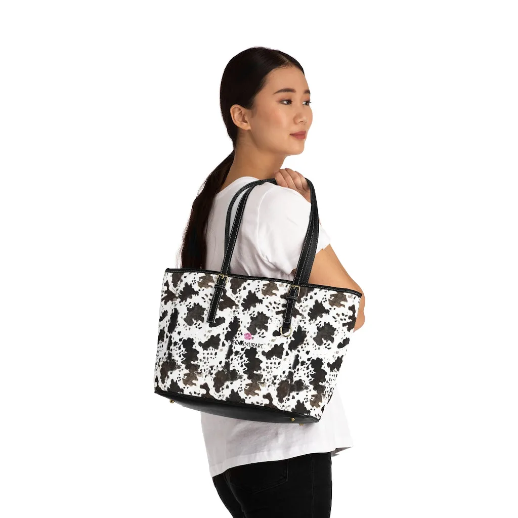 Cow Print Tote Bag, Animal Print Best PU Leather Shoulder Hand Work Bag 17"x11"/ 16"x10"