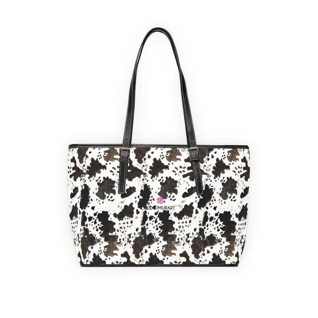 Cow Print Tote Bag, Animal Print Best PU Leather Shoulder Hand Work Bag 17"x11"/ 16"x10"