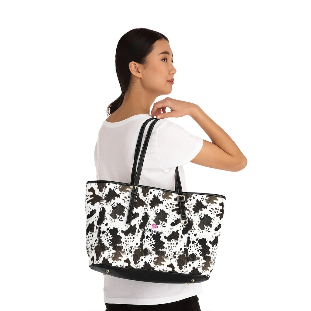 Cow Print Tote Bag, Animal Print Best PU Leather Shoulder Hand Work Bag 17"x11"/ 16"x10"