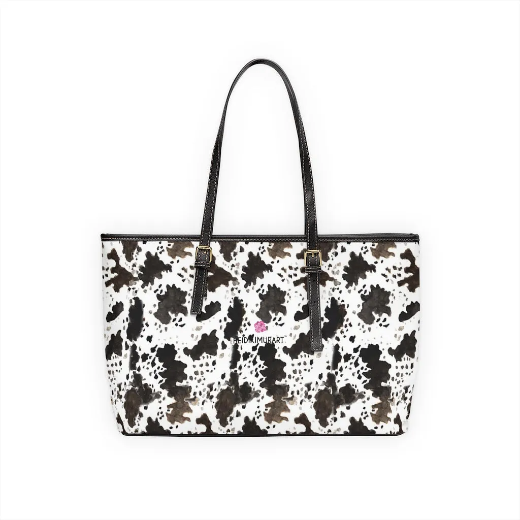 Cow Print Tote Bag, Animal Print Best PU Leather Shoulder Hand Work Bag 17"x11"/ 16"x10"