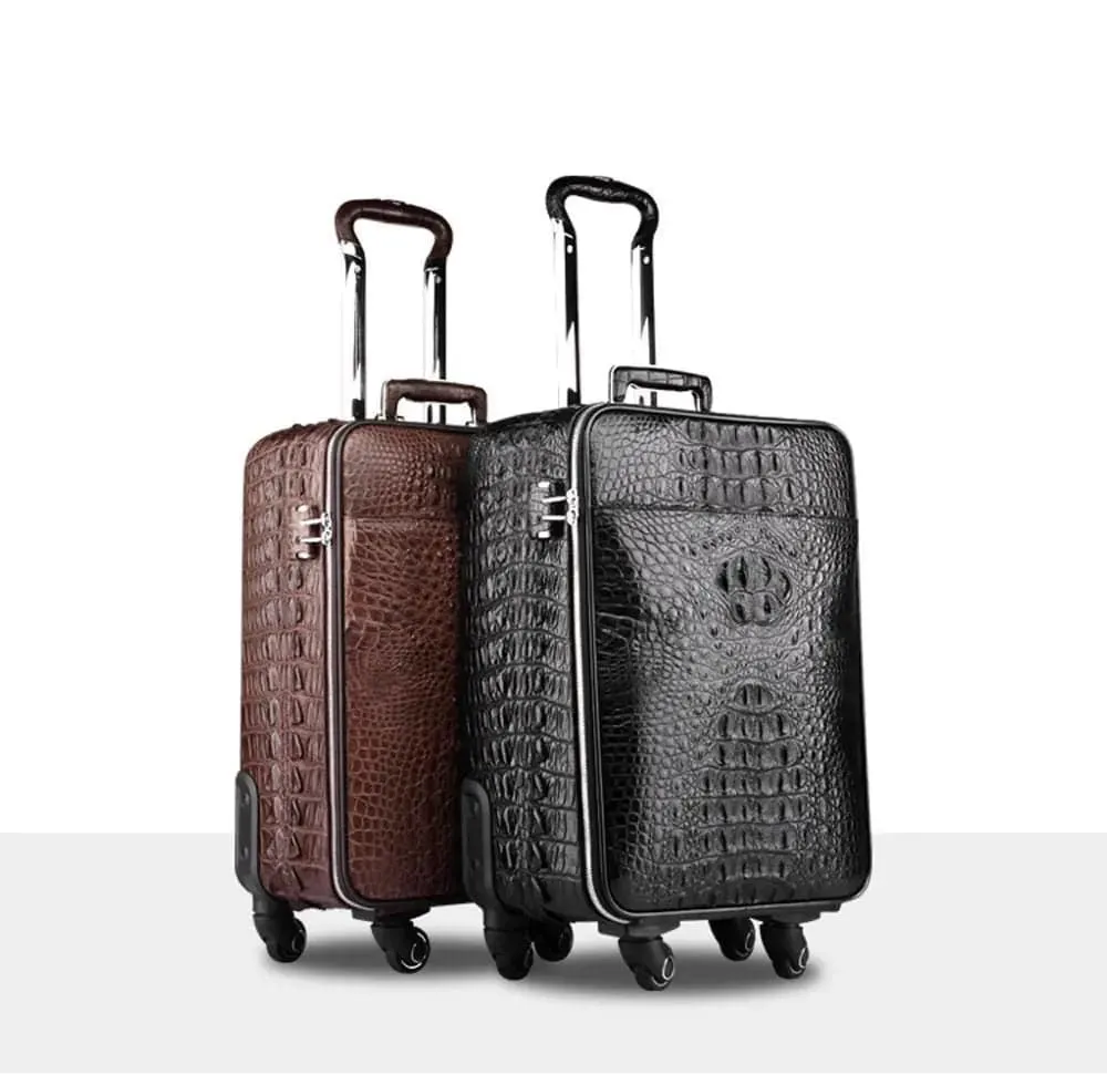 Crocodile Leather 4-Wheeled Trolley Case Travelling Luggage Bags