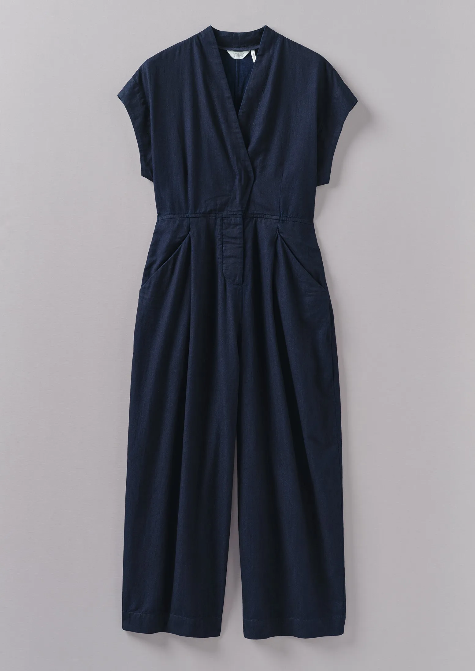 Cross Front Indigo Twill Jumpsuit | Indigo