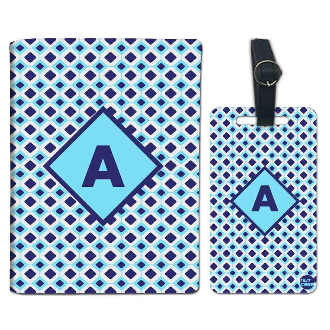 Customized Passport Cover Travel Luggage Tag - Blue Diamonds