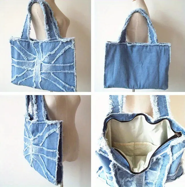 Distressed Light Wash Oversized Denim Handbag