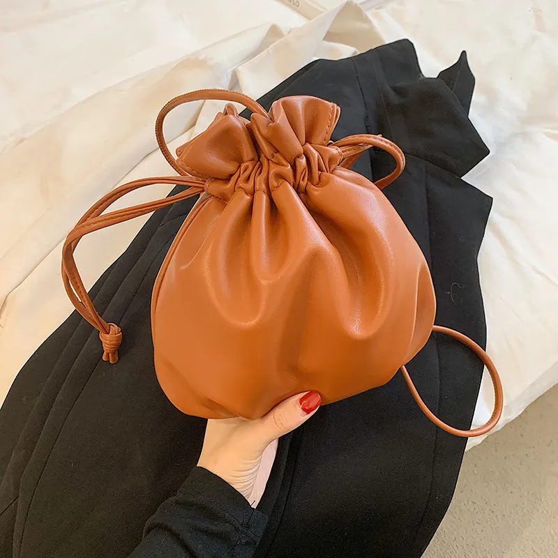 Drawstring Casual Mini Soft Leather Shoulder Bag