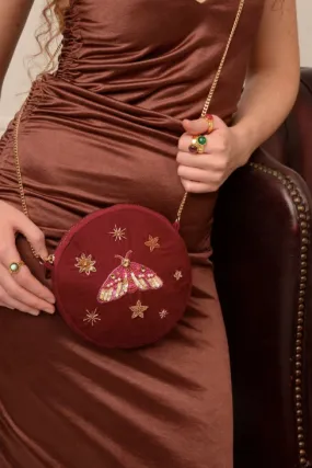 Embellished Moth Mini Round Bag