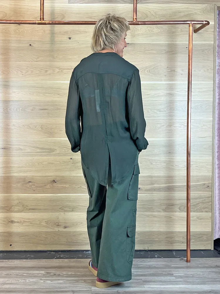 European Culture Wide Leg Cargo Trousers Green