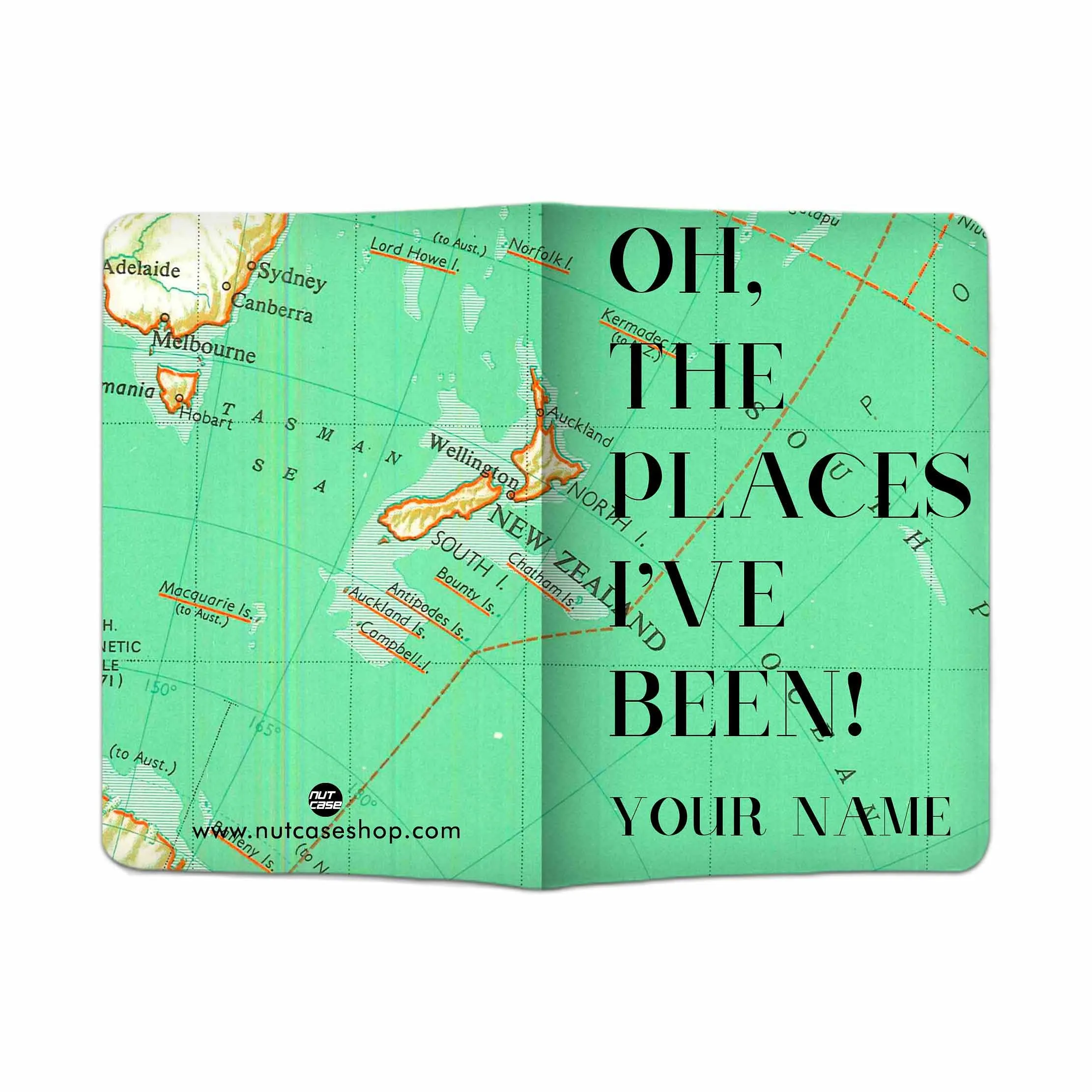 Fancy Personalized Passport Cover -  Oh The Places I've Been Green