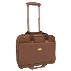 Faux Suede Pilot Case on Wheels H043 Tan