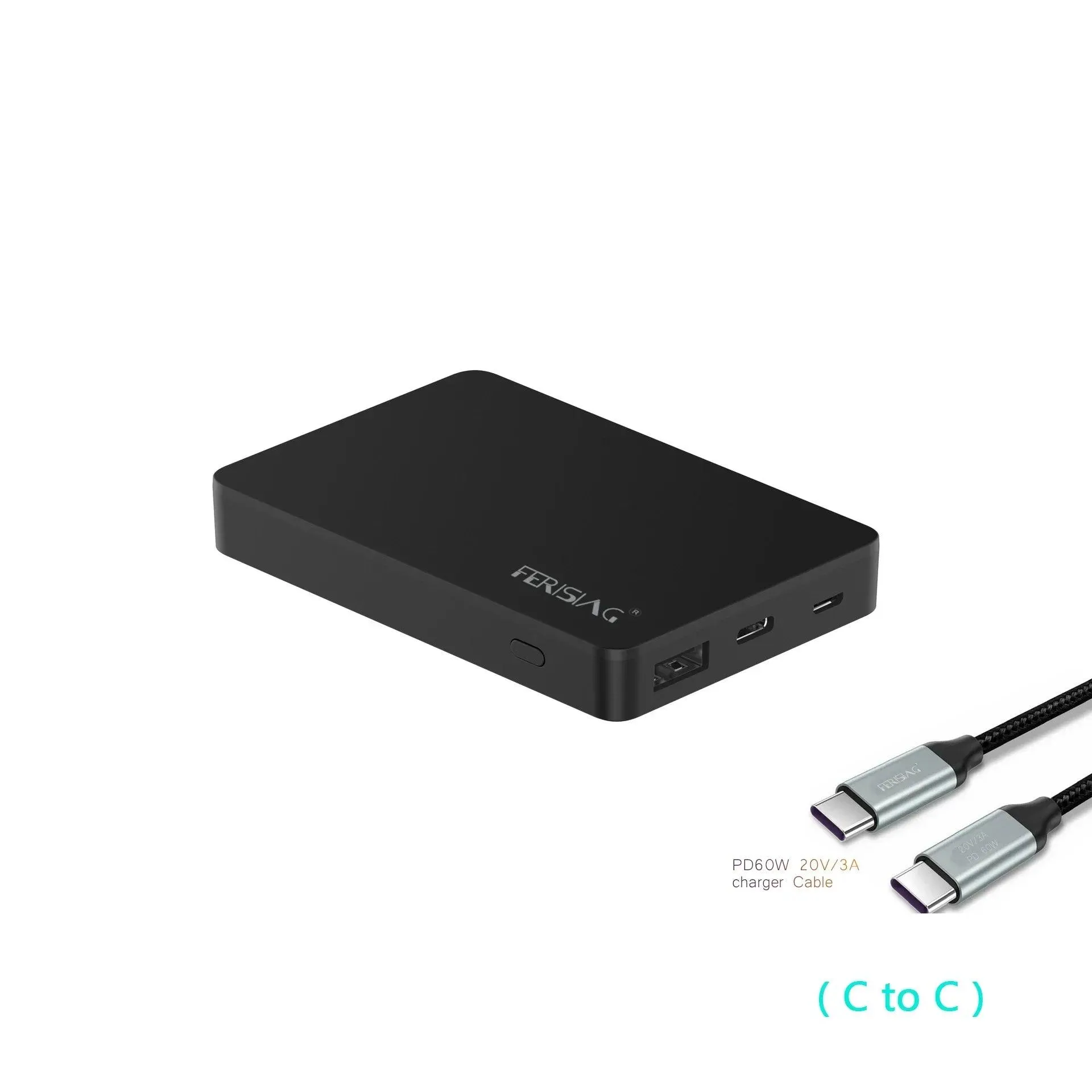 FERISING 5000mAh Ultra-Slim Portable Power Bank with Type-C Fast Charging for All Smartphones