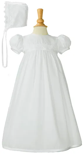 Girls White Polycotton Christening Baptism Gown with Lace Trim & Bonnet