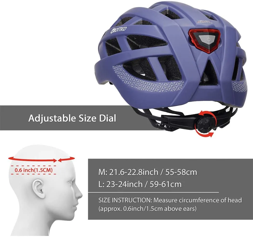 Grottico Adult Men/Women Bicycle Helmet with Light