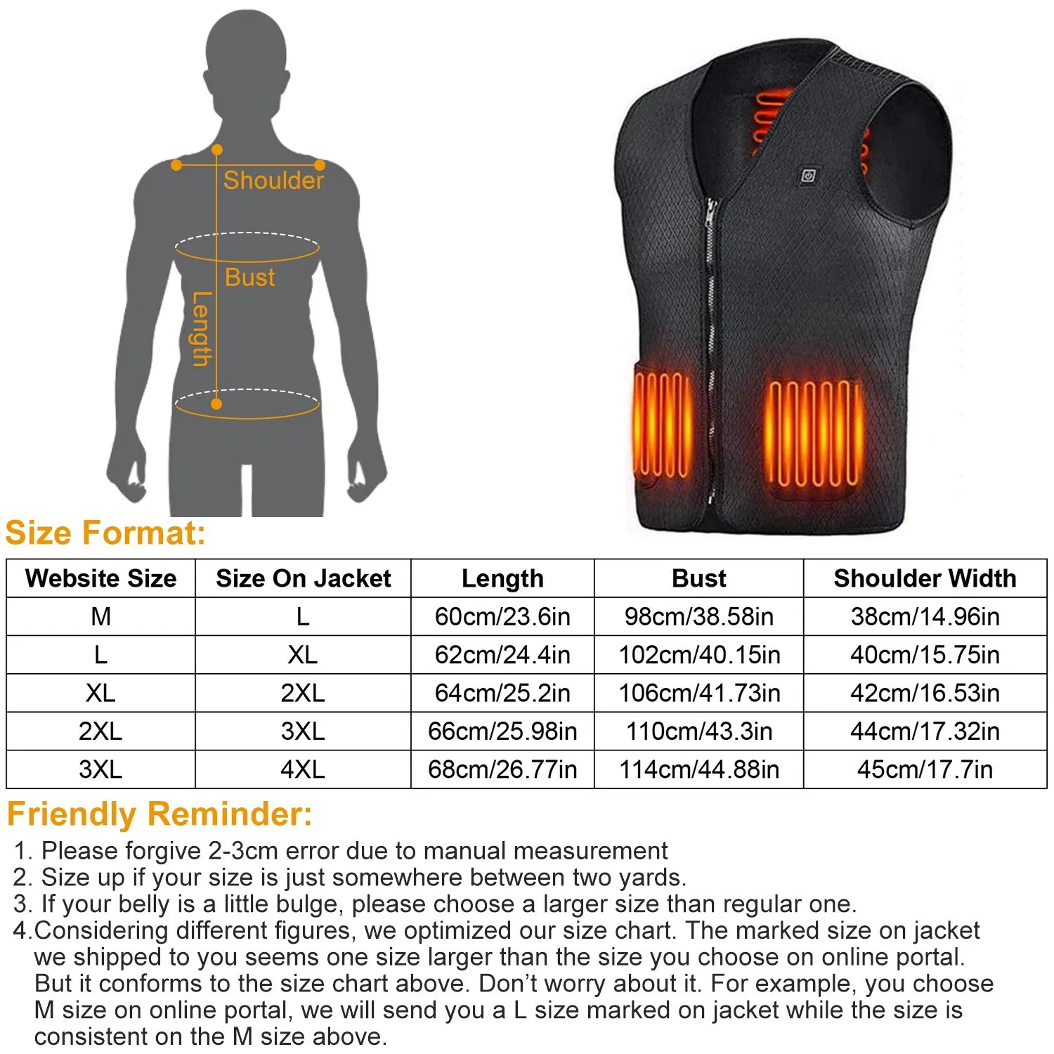 Heat Jacket Vest with 3 Adjustable Temperatures