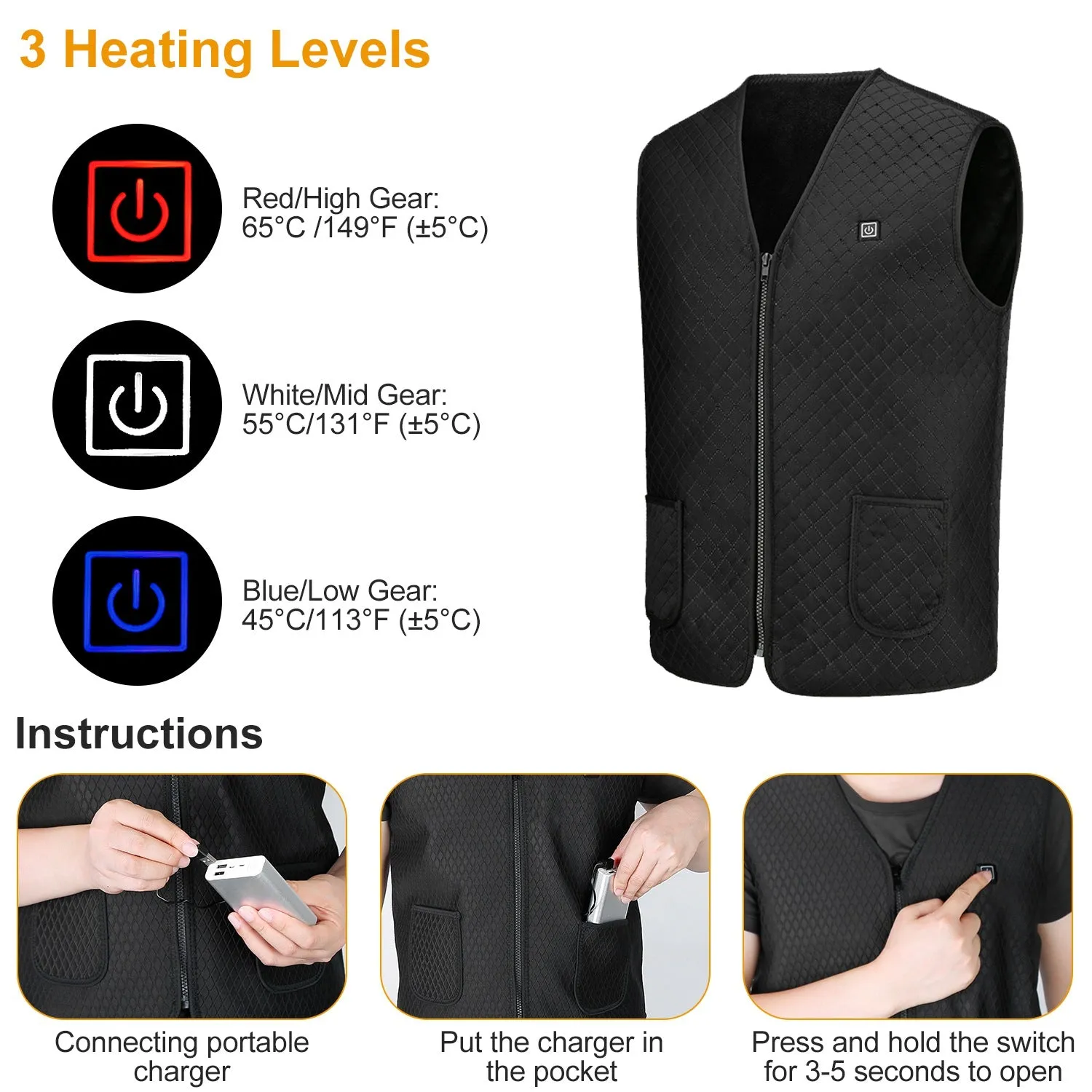 Heat Jacket Vest with 3 Adjustable Temperatures