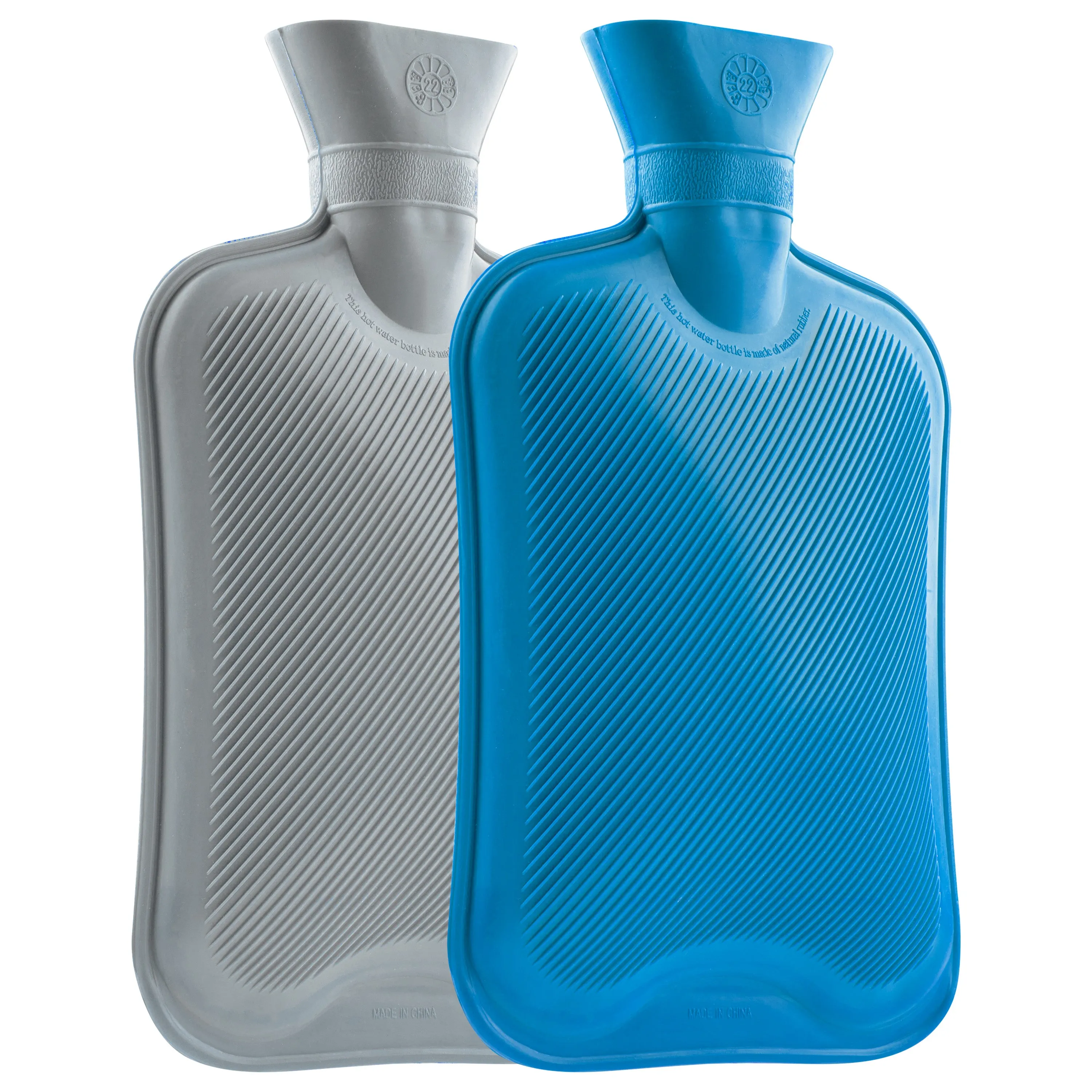 Hot Water Bottle Large 1.8L Rubber Hot Water Bag  - Grey/Blue, 2 Pack