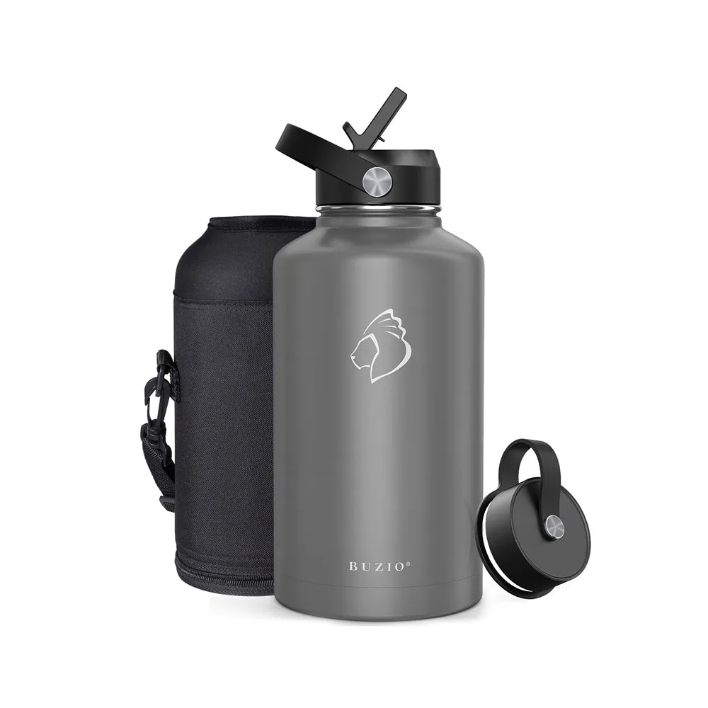 Insulated Water Bottle With 2 Lids | 64oz | Graphite