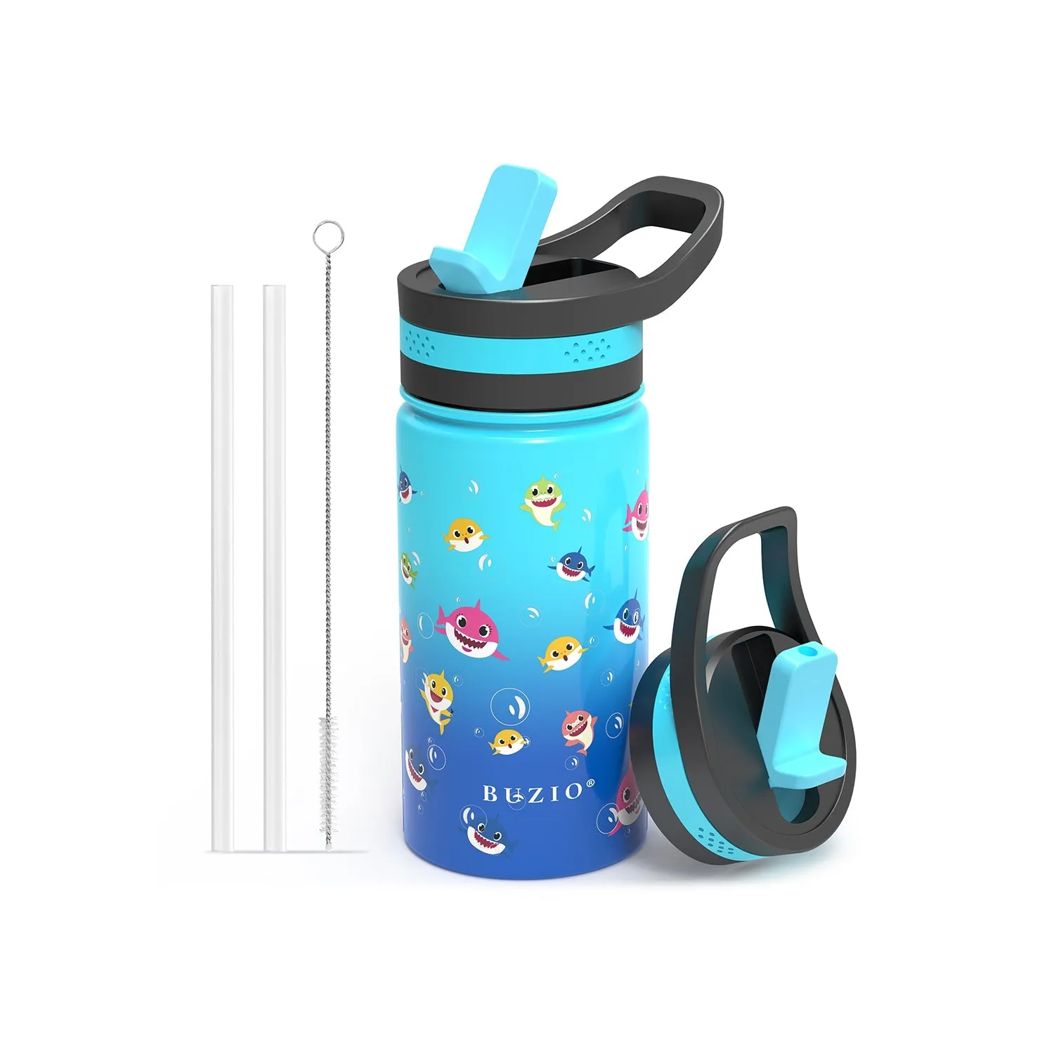 Insulated Water Bottle with Straw Lid For Kids | Shark | 14oz