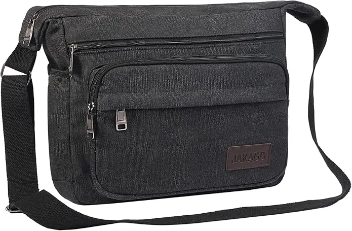 JAKAGO Canvas Messenger Bag 15 inch Mens/Women Shoulder Bag with Multiple Pockets for School Travel Outdoor Fishing Camping Work Daily Use