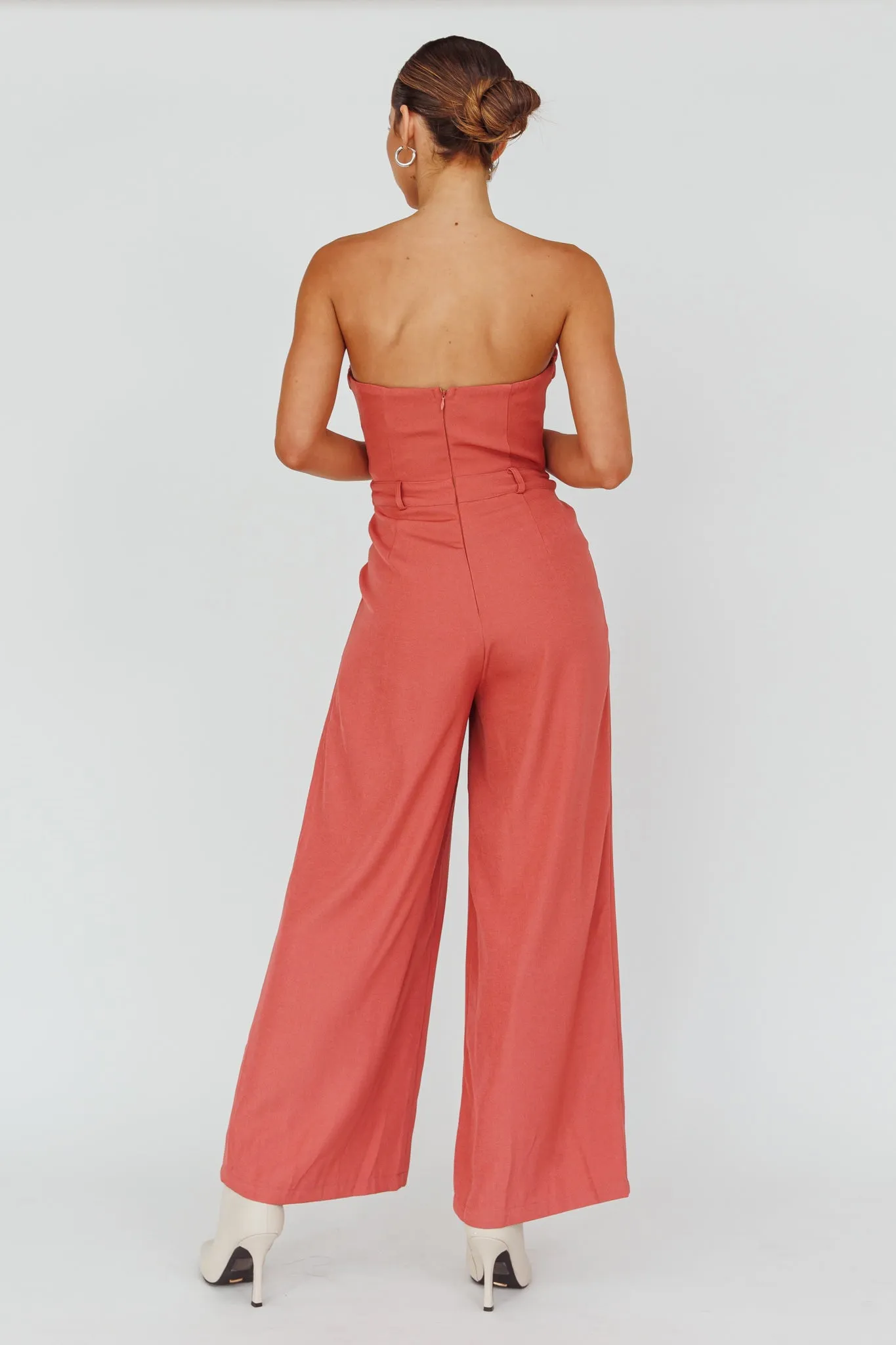 Kayte Strapless Belted Waist Jumpsuit Rose