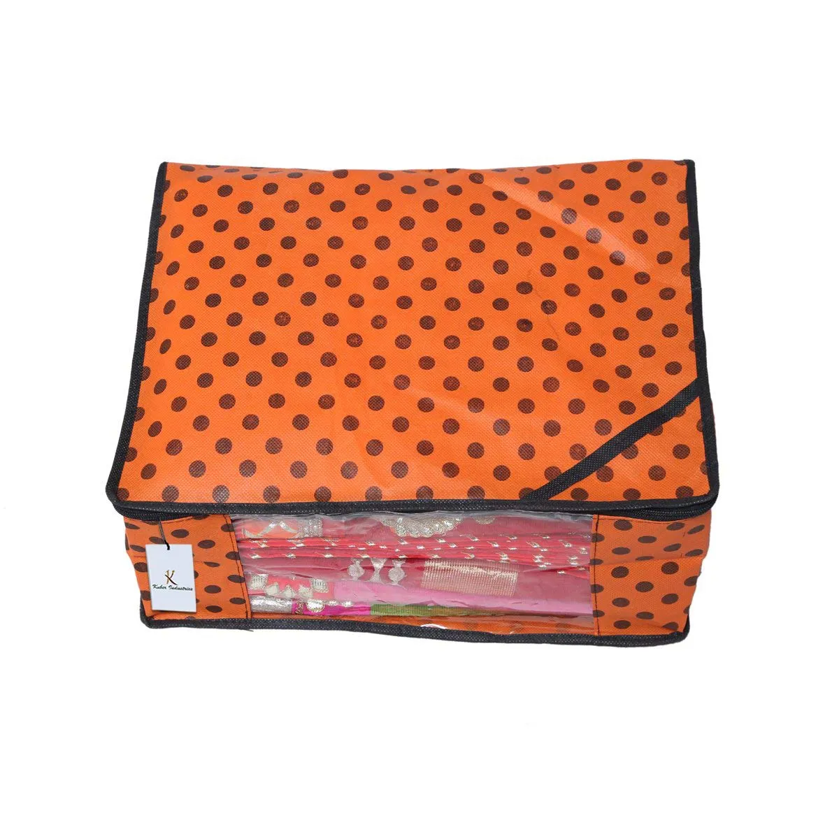 Kuber Industries 2 Piece Designer Polka Dots Non Woven Saree Cover Set, Orange