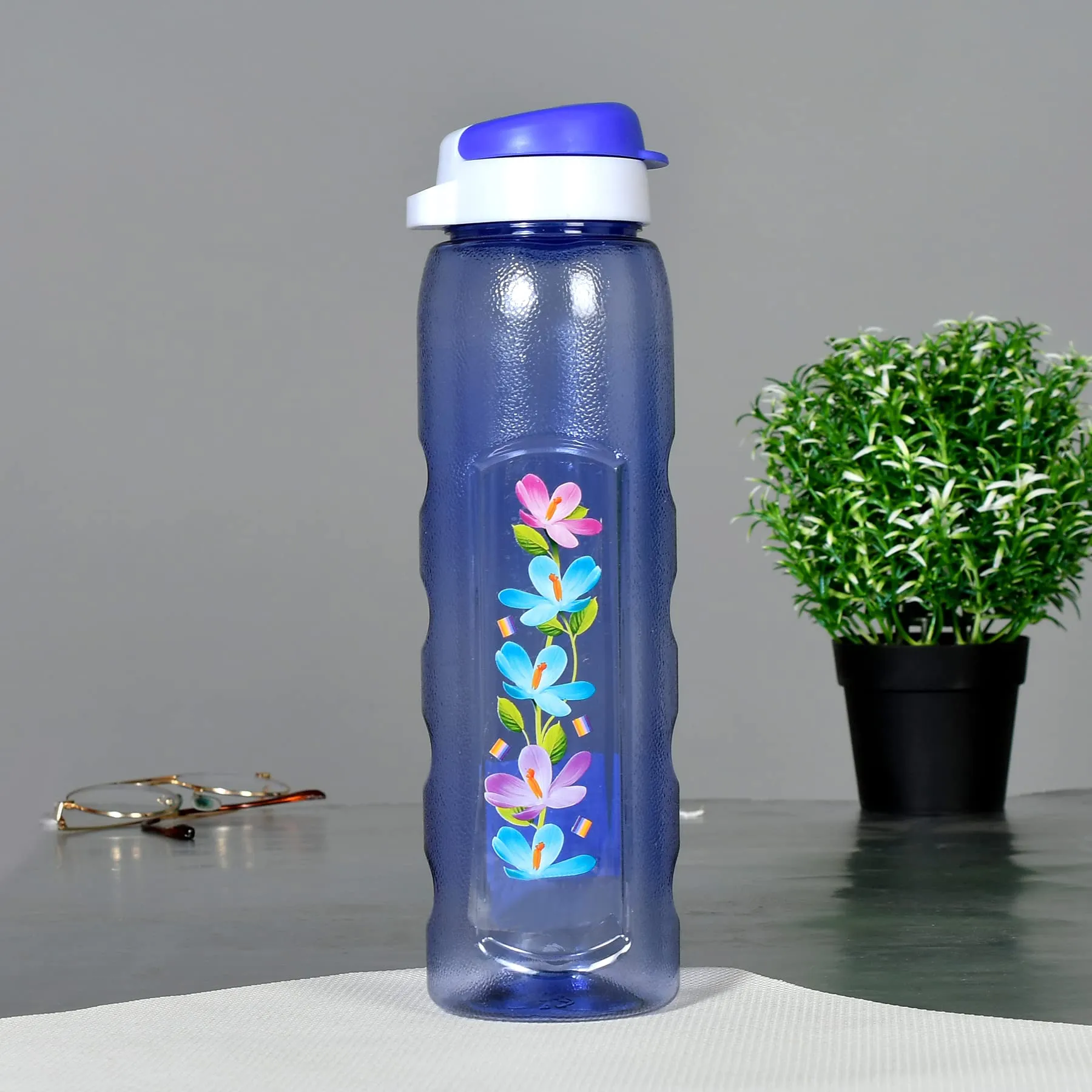 Kuber Industries Plastic Water Bottle With Sipper- 1 Litre, Pack of 4 (Purple & Sky Blue & Black & Green)