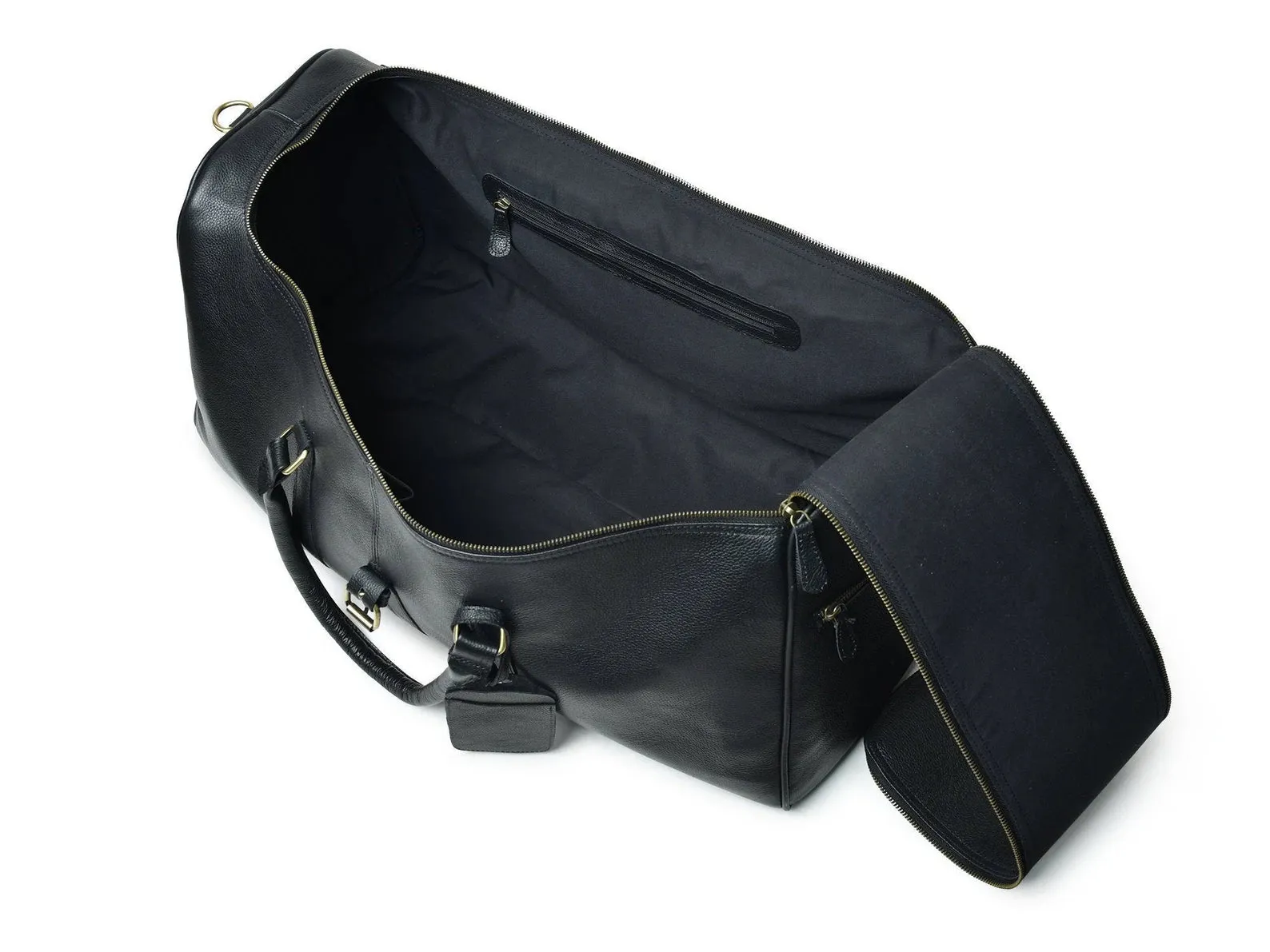 Leather Duffle Bag | Full Grain Black Leather Weekender Bag