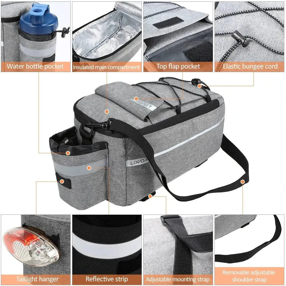 Lixada Insulated Trunk Cooler Bag Cycling Bicycle Rear Rack Storage Luggage Bag Reflective MTB Bike Pannier Bag Shoulder Bag