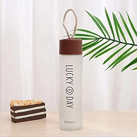 Lucky Day Clear Glass Water Bottle - Multicolor, 350 ML