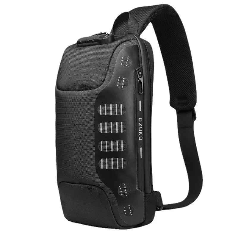 Men Oxford Multifunction Anti-theft Password Lock Chest Bag Casual Hidden Water Bottle Pocket Reflective Strip Design USB Charging Crossbody Shoulder Bag