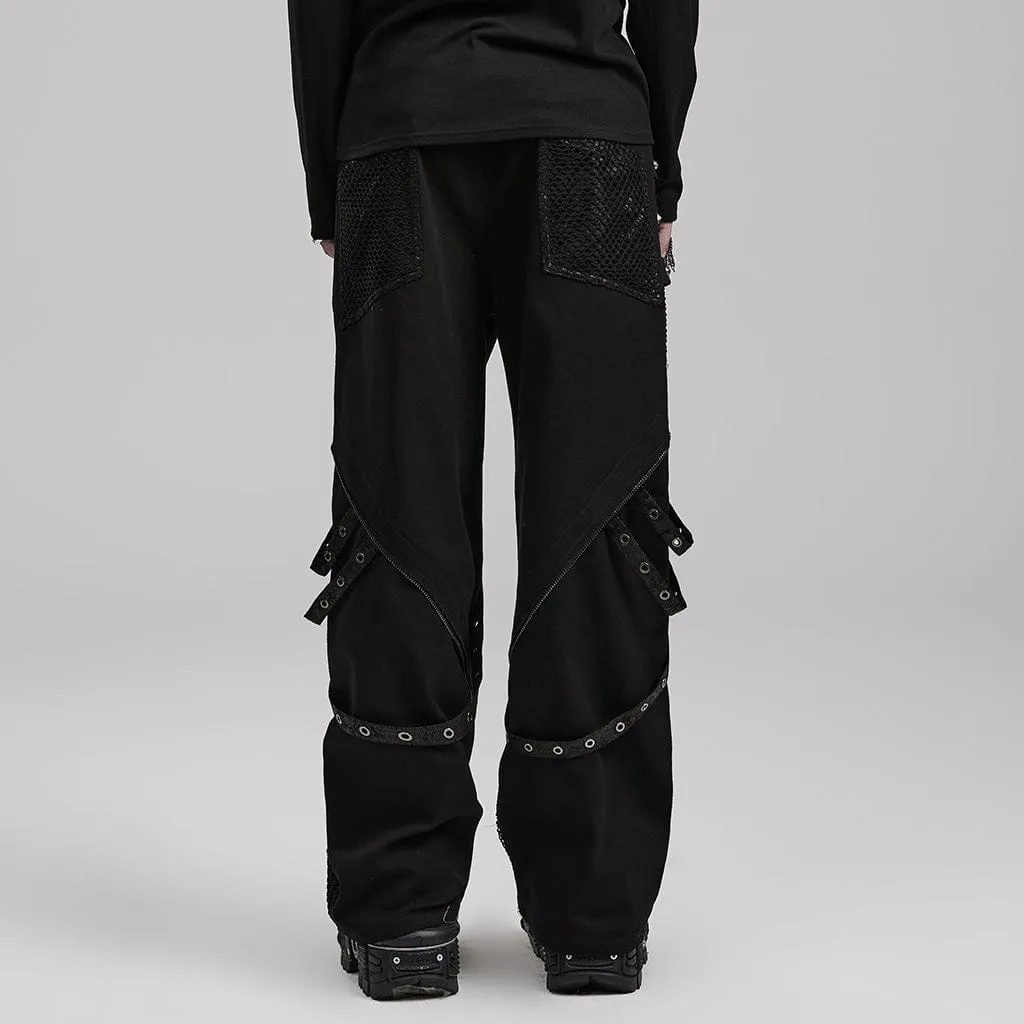 Men's Punk Mesh Splice Strappy Trousers