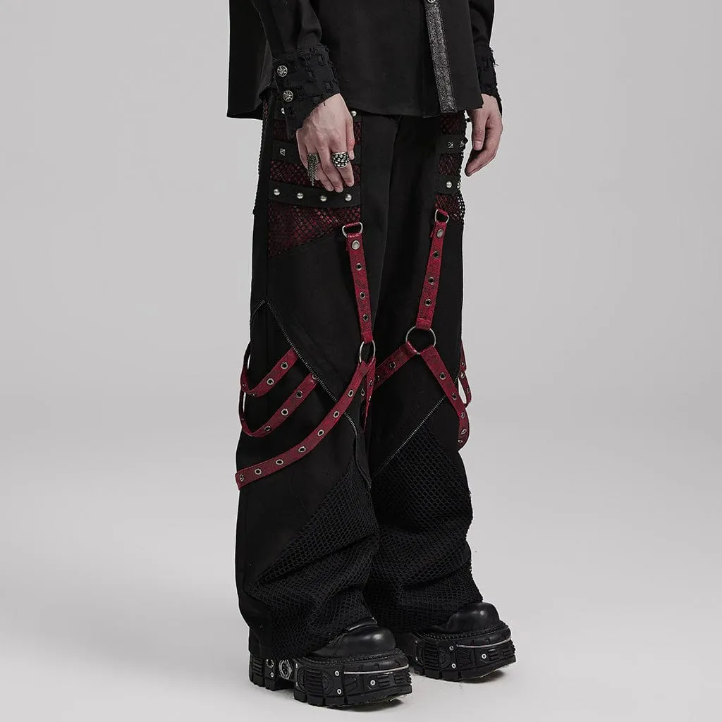 Men's Punk Mesh Splice Strappy Trousers