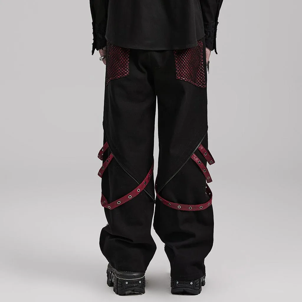 Men's Punk Mesh Splice Strappy Trousers