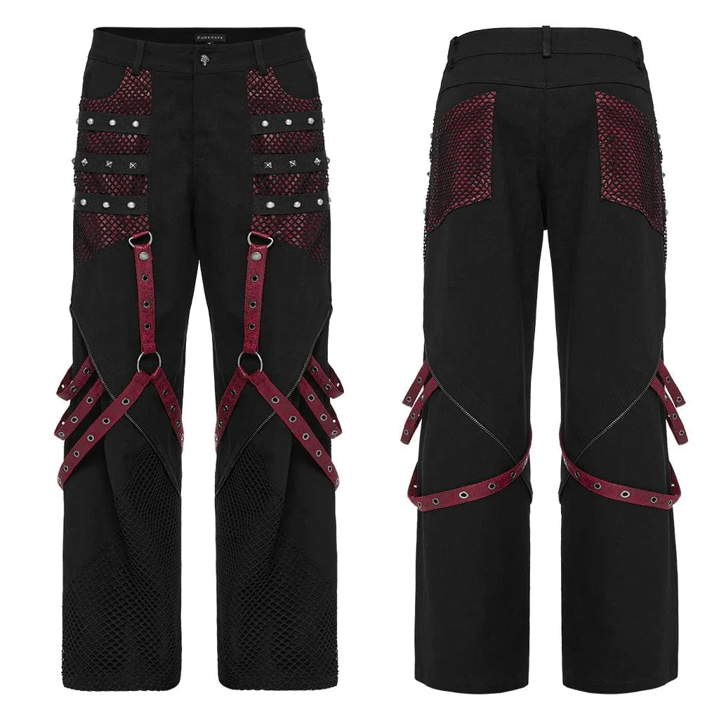 Men's Punk Mesh Splice Strappy Trousers