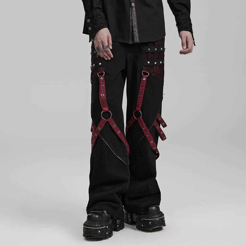 Men's Punk Mesh Splice Strappy Trousers