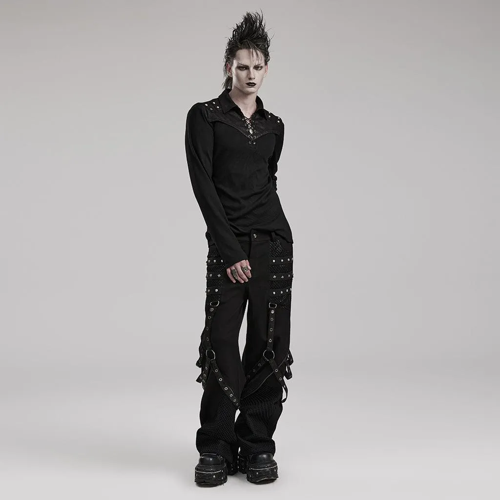 Men's Punk Mesh Splice Strappy Trousers