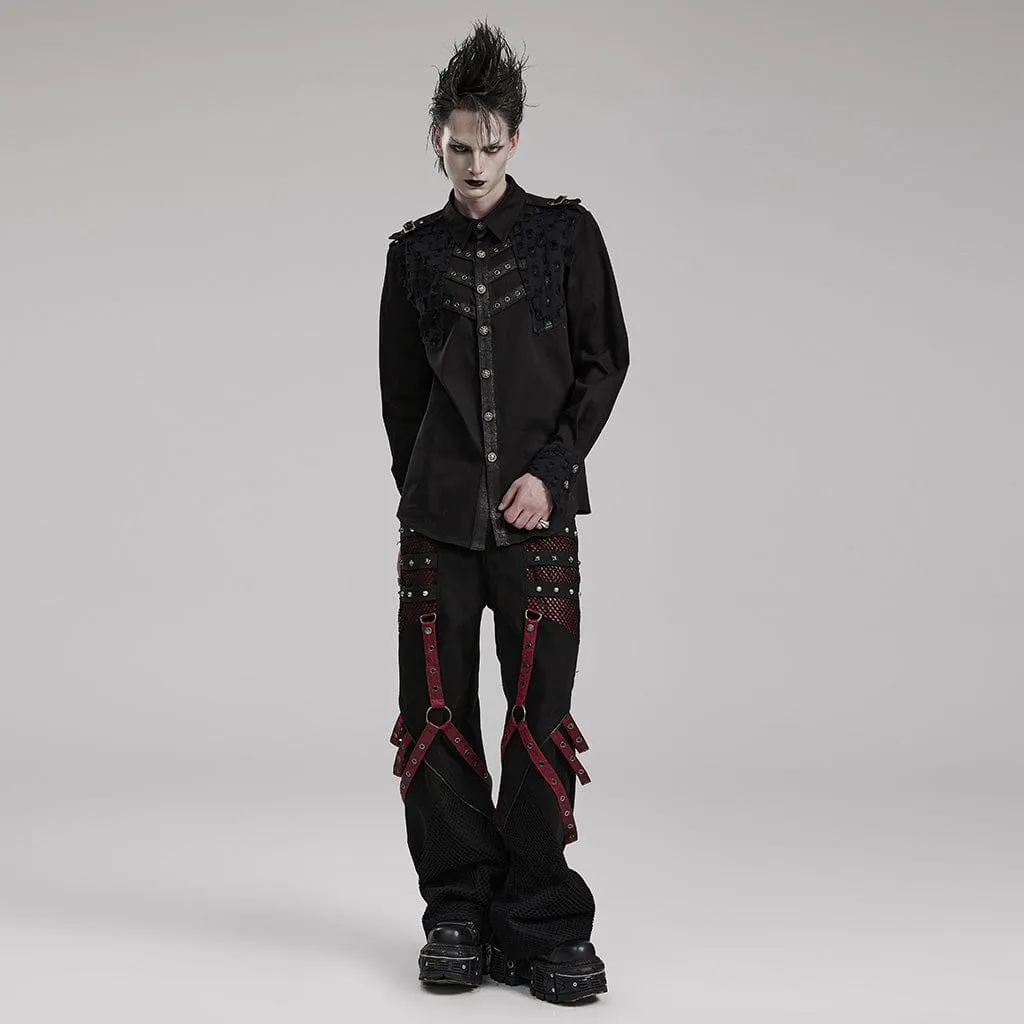 Men's Punk Mesh Splice Strappy Trousers