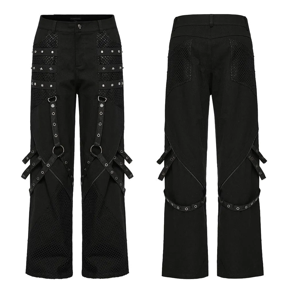 Men's Punk Mesh Splice Strappy Trousers