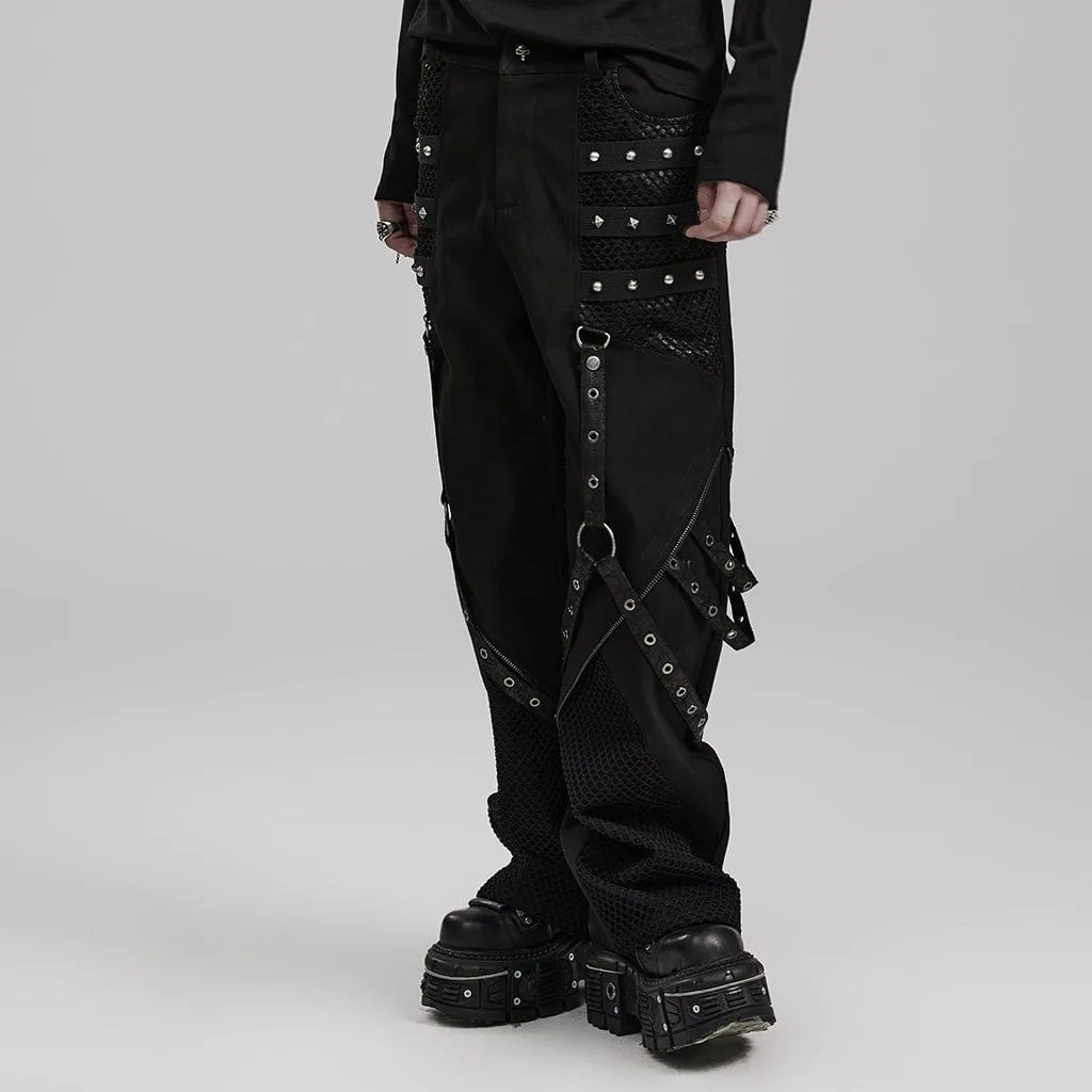 Men's Punk Mesh Splice Strappy Trousers