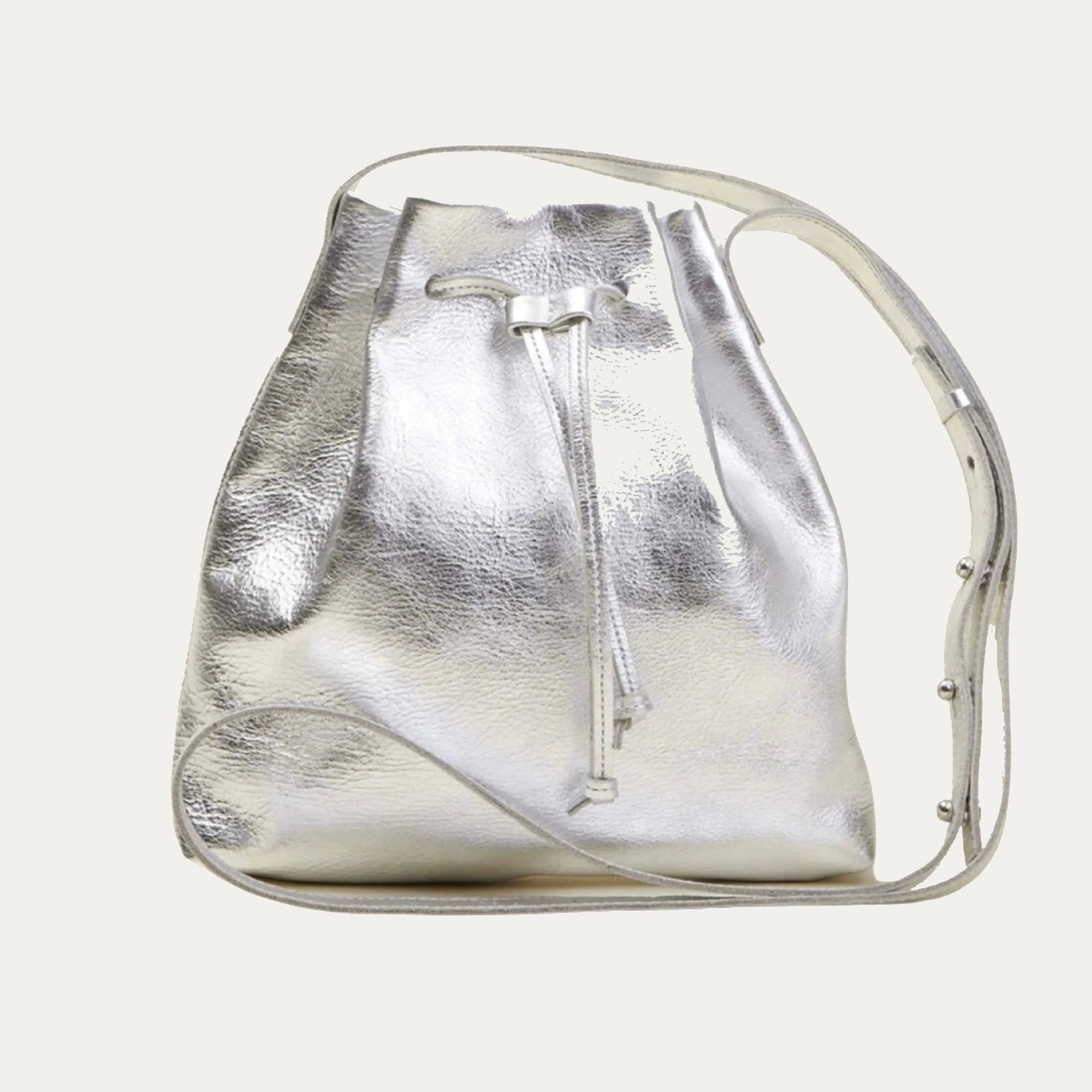 Mini Crossbody Tote | Silver Metallic Leather   Silver Hardware