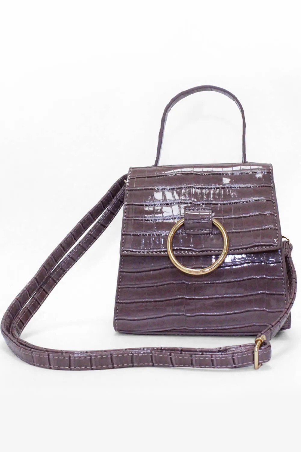 Mink Croc Mini Patent Bag With Gold Ring