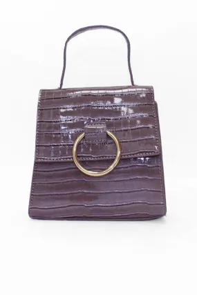 Mink Croc Mini Patent Bag With Gold Ring