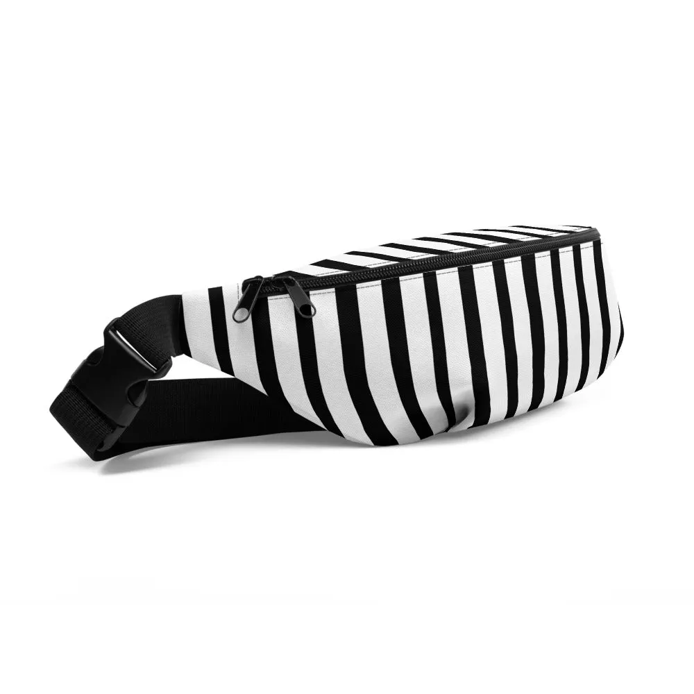 Modern Monochrome Black White Stripe Print Designer Fanny Pack Belt Bag-Made in USA