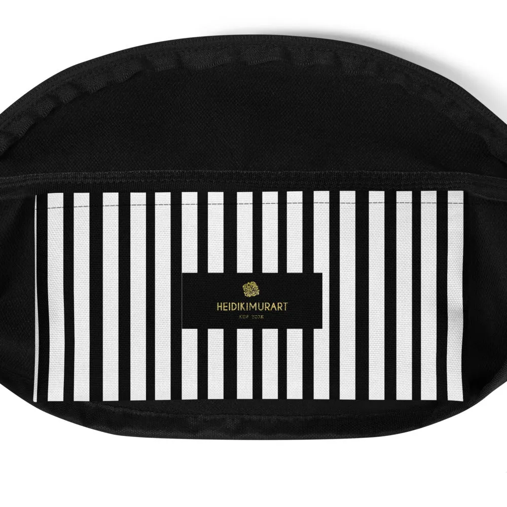 Modern Monochrome Black White Stripe Print Designer Fanny Pack Belt Bag-Made in USA