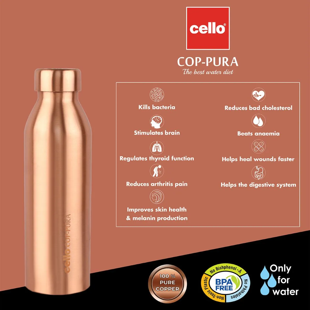 Moksha Copper Water Bottle, 1000ml