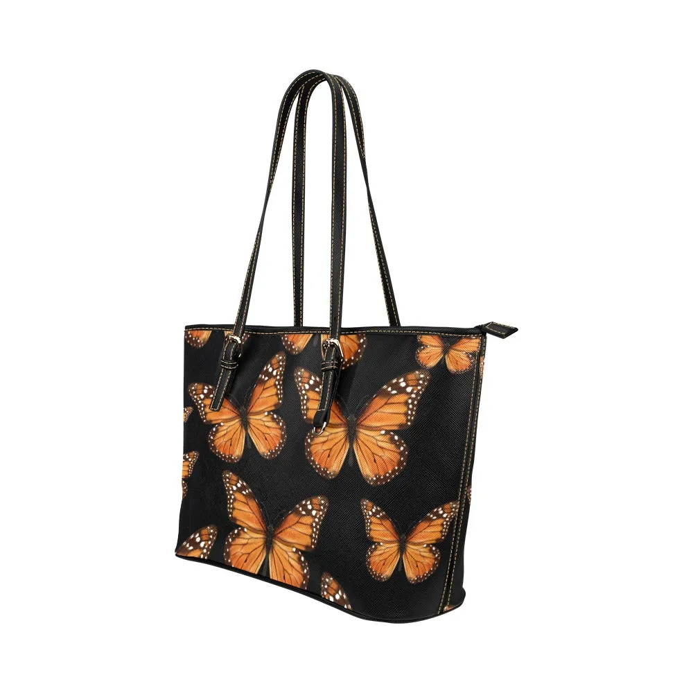 Monarch Butterfly Tote Bag Purse, Animal Print Handbag Women High Grade Leather Zip Top Small Large Designer Handmade Shoulder Work Bag