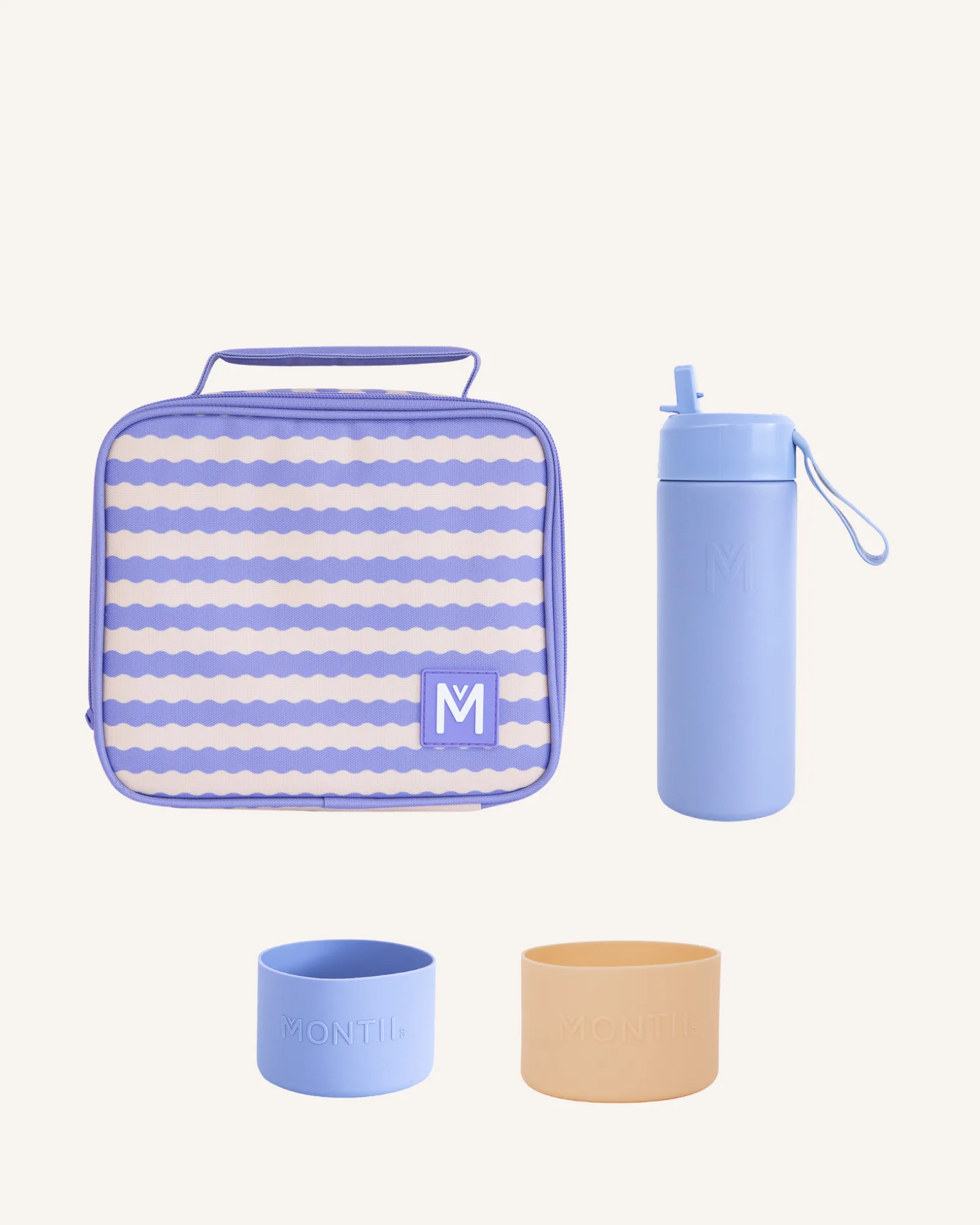 MontiiCo Medium Lunch Bag and Bottle Set - Ripple Cloud