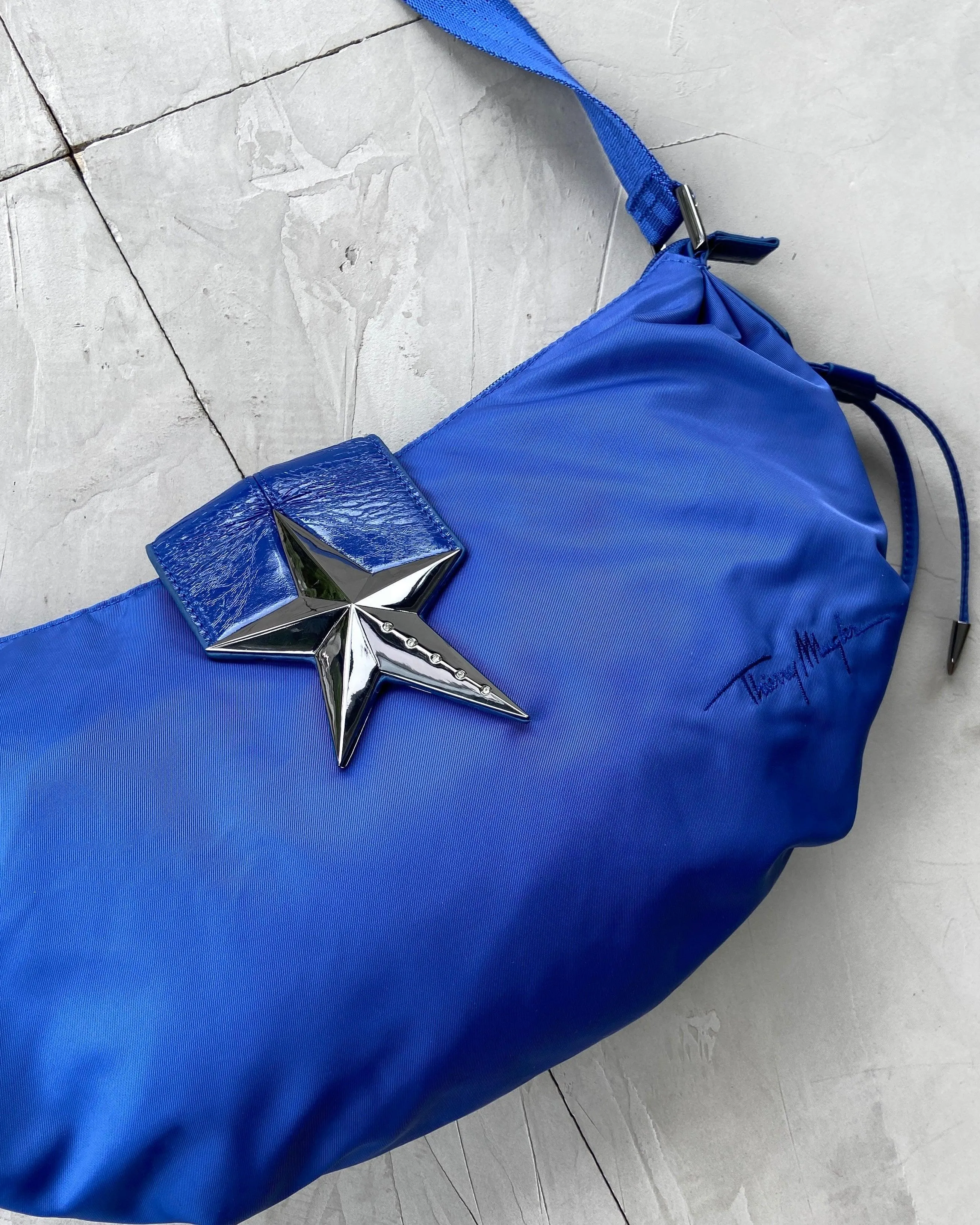 MUGLER NYLON & CHROME STAR SHOULDER BAG.