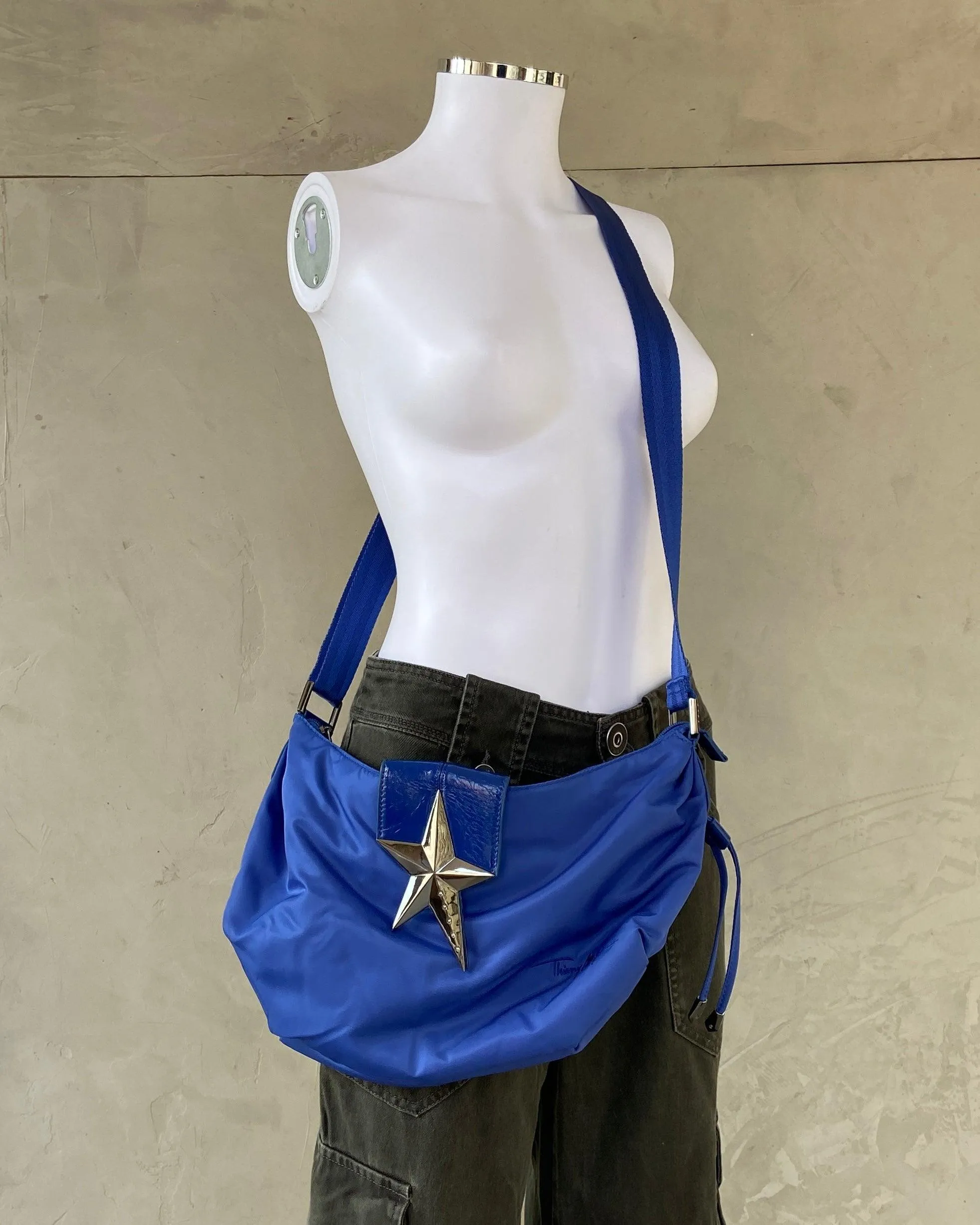 MUGLER NYLON & CHROME STAR SHOULDER BAG.