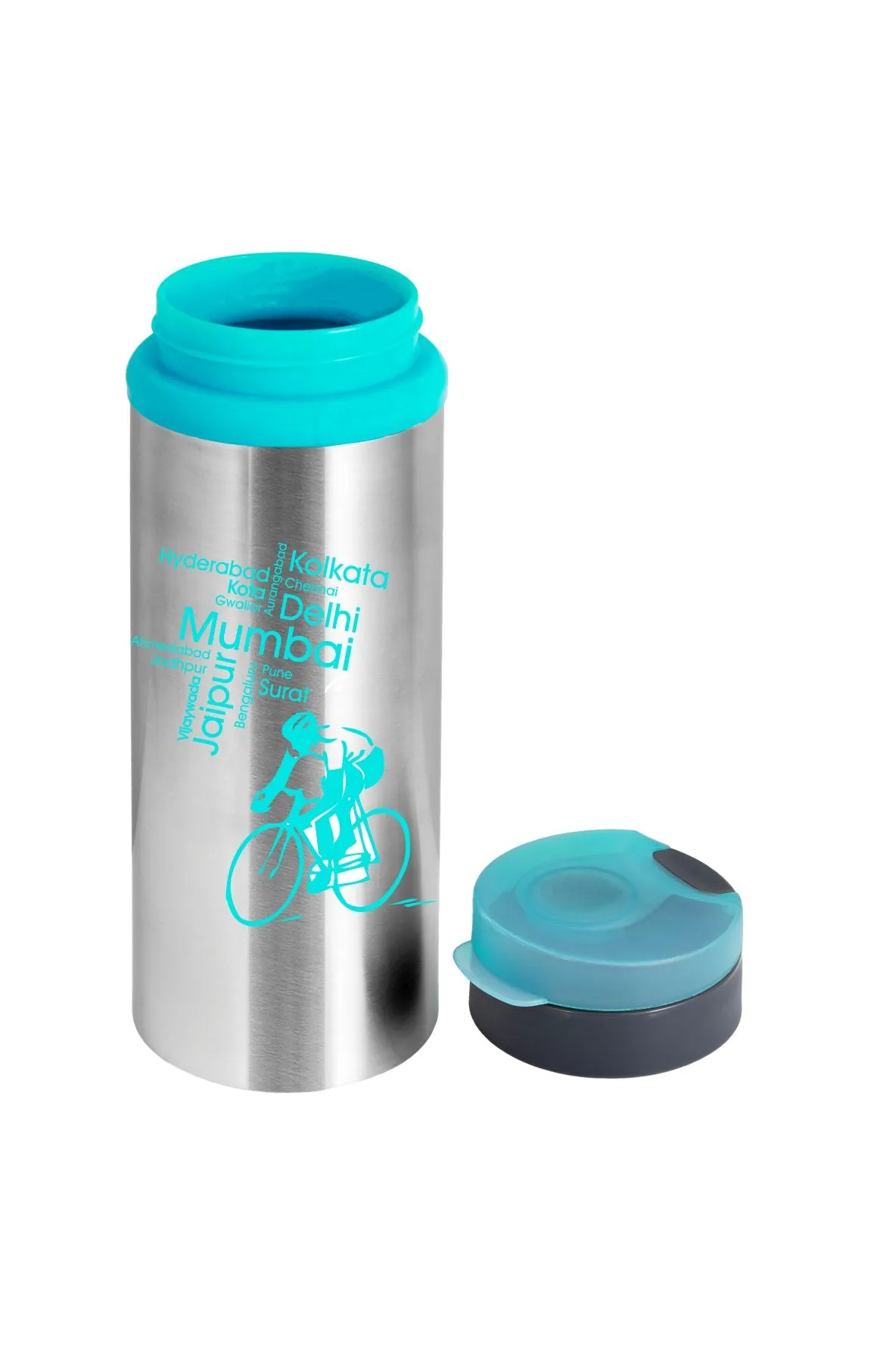 NanoNine Sprint 600 ml, Blue Single Wall Flip Top Stainless Steel Fridge Water Bottle.